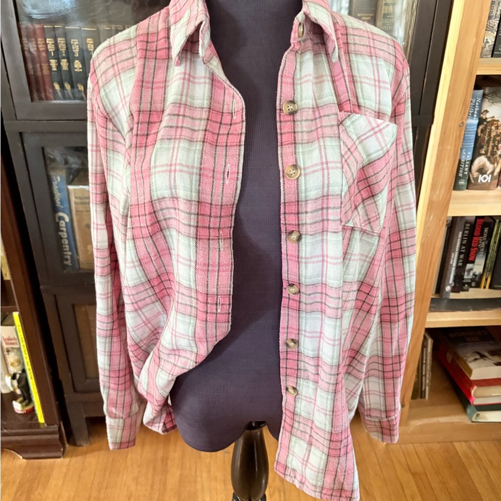 Pink and White flannel Button-Up Shirt